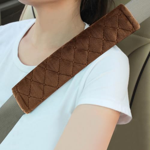 Amooca Soft Auto Seat Belt Cover Seatbelt Shoulder Pad Cushions 2 PCS for a More Comfortable Driving Universal Fit for All Cars and Backpack Brown - color: Brown