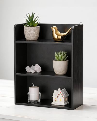 10"x 12" Small Trinket Display Shelf for Desk or Wall, Black | Fully Assembled, Wooden Shadow Box with Shelves, Display Case for Collectibles, Knick-Knack, Mini Figurines, Perfume, Crystal - color: Black