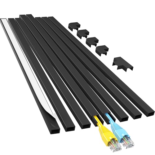 Yecaye Cord Hider, 113in Black Cord Covers for Wires on Wall, One-Cord Cord Organizer, Easy Install Cable Management Kit, Cable Cover Home Office, W0.59in H0.4in, Black - color: Black, size: Small