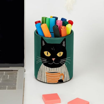 Funny Cat Pen Holder Pencil Organizer for Desk, 3.1” x 3.1” x 3.9” Pencil Cup Office Supplies, Large Capacity Cute Pen and Makeup Brush Holder for Desktop, Home, School - color: Funny Cat