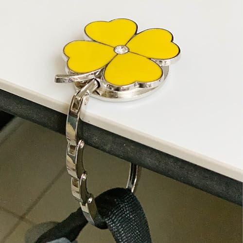 ROFLYER Four Leaf Clover Design Foldable Handbag Hanger Folding Purse Table Hook Holder (Yellow) - color: Yellow
