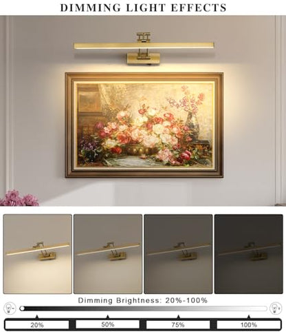 5W LED Wireless Picture Lights with Remote and Timer 23.6'' Inch Rechargeable Brass Gallery Lighting Battery Operated Art Lights Over Frame Portrait - color: Battery Operated Brass, size: 23.6 inch