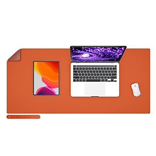 Wolaile PU Leather Desk Pad Blotter,Waterproof Orange Office Desk Mat for Women,Non-Slip Writing Desk Protector Large Mouse Pad,36x17inch - color: Orange