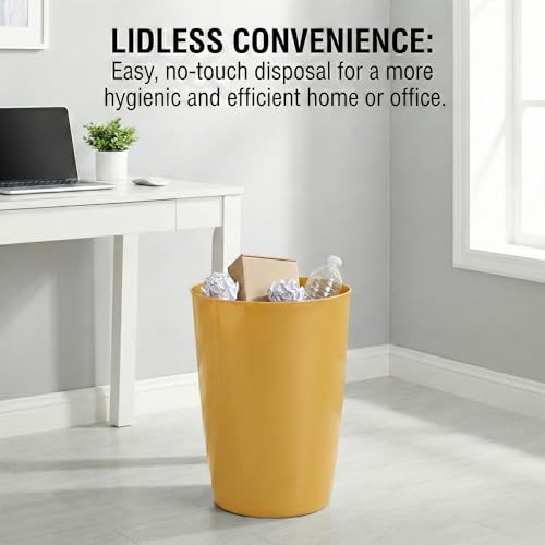 Mini Waste Basket - Durable Small Plastic Garbage Trash Can Bin - Lidless Open-Top, Slim Profile for Compact Spaces - Suitable for Home, Bathroom, Office, Bedroom, Kitchen and More, Soft Brass - color: Soft Brass