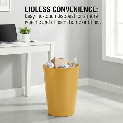 Mini Waste Basket - Durable Small Plastic Garbage Trash Can Bin - Lidless Open-Top, Slim Profile for Compact Spaces - Suitable for Home, Bathroom, Office, Bedroom, Kitchen and More, Soft Brass - color: Soft Brass