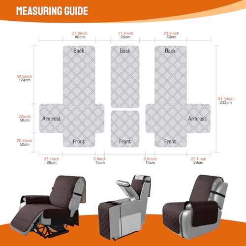 VANSOFY Loveseat Recliner Cover with Console 100% Waterproof Sofa Slipcovers Non-Slip Reclining Couch Covers Split Sofa Cover Furniture Protector for Pets, Dogs(Chocolate) - color: Chocolate