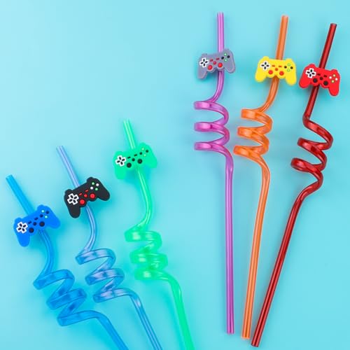 24Pcs Video Game Party Favors Straws Gamer Birthday Gift Drinking Straws Reuseable Game Straws for Teen Game on Birthday Party Goodie Bag Filler Stuffers