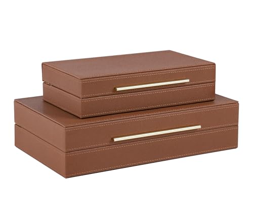 HofferRuffer Faux Leather Decorative Boxes Set of 2, Large Nesting Keepsake Box Accessory Organizer Jewelry Organizer with Hinged Lid, Stacking Storage Box Container for Home or Office (Brown) - color: Brown