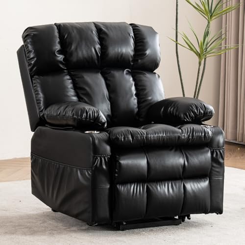 Power Dual Motor Lift Recliner Chair with Massage & Heat Adjustable Headrest, Reclining Home Theater Seating, Single Sofa with USB/Type C/Cup Holders/Side Pocket (Black, 1 Seat) - color: Black, size: 1 Seat
