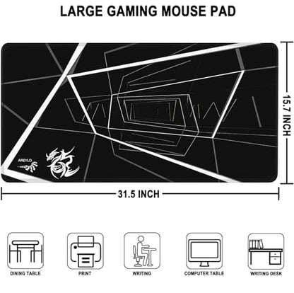 Mouse Pad Large, Waterproof Extra Large Gaming Mousepad with Stitched Edges, 31.5" x 15.7" Non-Slip Rubber Base Office Big Long Keyboard Pad for Office Gamer Home XXL, (Black Square) - color: Black Square