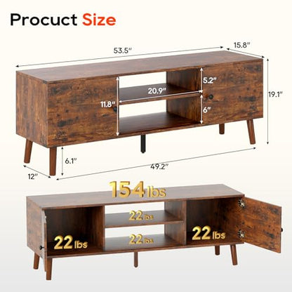 FDW TV Stand for 55 60 Inch TVs,Entertainment Center with 2 Storage Cabinets and Open Shelves, Modern Media Console Table for Living Room, Bedroom, Home Office,Brown - color: Brown