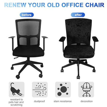 Tallew 4 Pcs Office Chair Covers Set Computer Universal Protective Stretchable Chair Seat Covers Desk Armrest Slipcovers Pads Office Cushion Backrest for Rotating(Black) - color: Black