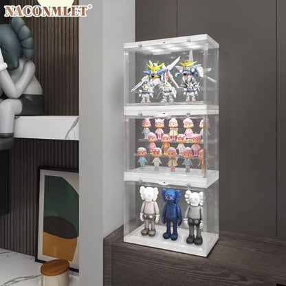 LED Acrylic Display Case 2Pack, Funko Pop & Collectibles -Dustproof Stackable Showcase with Adjustable Shelves & Magnetic Door - Ideal for Mini Figures, Toys & Jewelry Display - size: 2PACK