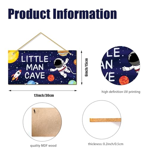 Little Man Cave, Space themed Room Decor for Boys Wooden Door Sign Baby Boys Bedroom Wall Decorations for Nursery Toddler Nursery Playroom Wall Art - color: boy cave (space)