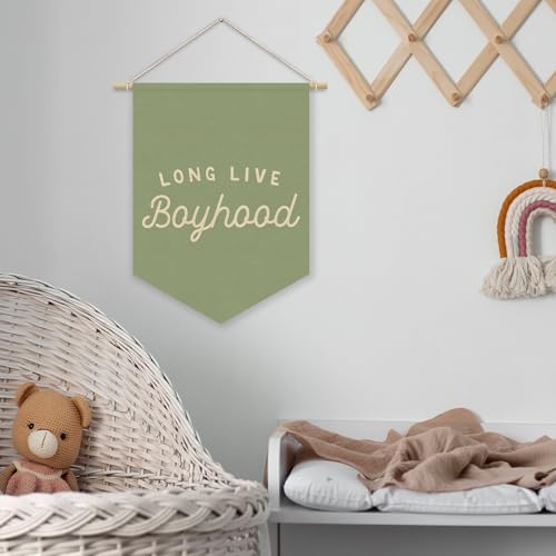 Long Live BoyHood Banner Sage Green Decor Boy Room Decor,Nursery Playroom Wall Decor For Boys Bedroom Toddler Decorations Teen Boy Room Decor,Wall Hanging Pennant Flag Banner 15x11in - color: Saga green