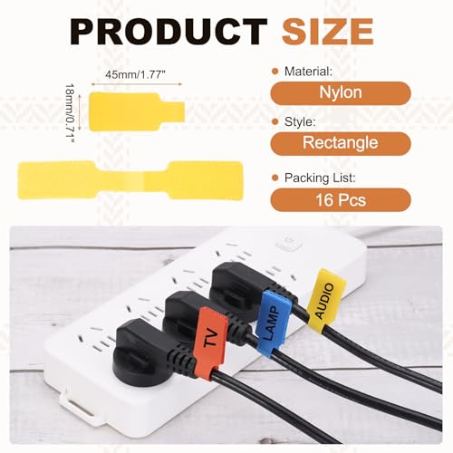 PATIKIL 16Pcs Cable Labels Tags, 1.8" Write on Wire Tags Cord Labels Hook Loop Rectangle Cable Ties for Electronics Organize Wire Classify Identification Management, Yellow - color: Yellow