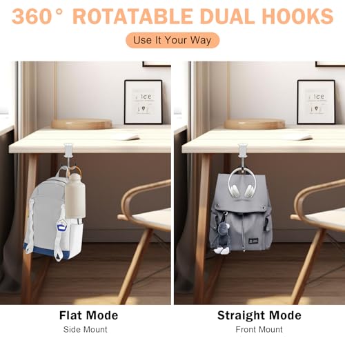 2 Pack Heavy-Duty Purse Hooks for Table & Desk - 100lb Capacity High-Strength Alloy Hanger, Multi-Use Bag Holder for Handbag, Backpack, Headphone, Umbrellas, Office Table Accessories (Cloud White)