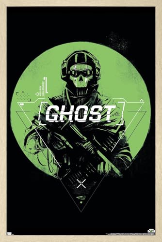 Call of Duty: Modern Warfare 2 - Ghost Emblem Wall Poster, 22.4L" x 14.7W", Blonde Framed Version - color: Blonde Framed Version, size: 22.4"L x 14.7"W