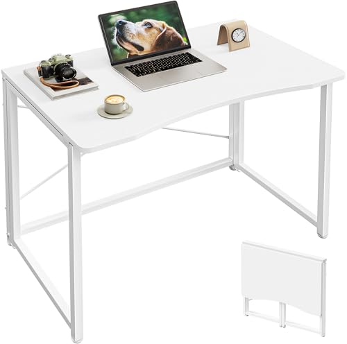 Huuger Folding Desk for Small Spaces, 31.5 Inch Foldable Computer Table, for Home Office, Study, Bedroom, Dorm, Space Saving, Small Writing Work Office Computer Desk, Easy to Fold, White - color: White, size: 18.9"D X 31.5"W