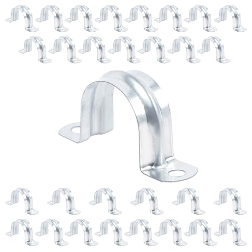 30 PCS 1 Inch Reinforced Rigid Pipe Strap,2 Holes U Bracket Cable Clamp Hanger,Zinc Coated Tension Tube Clip,Conduits Strap Clamps for Pipe Fixing on Various Surfaces,30 PCS(25 mm) - size: 1Inch(25mm) 30PCS