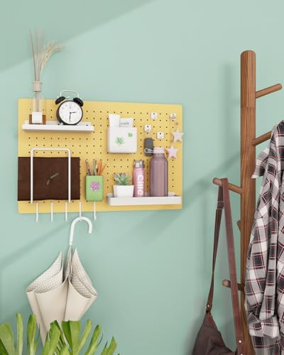 Metal Pegboard Kit — Carbon Steel Pegboards with 26 Accessories, Pegboard Wall Organizer for Home, Office, Study Room, Kitchen, Craft Room & Gaming Setup — 24″ × 16″ Yellow Peg Board - color: Yellow