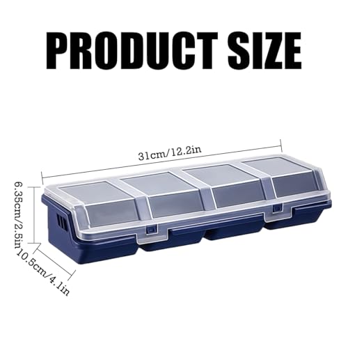 4 Pack Parts Organizer Box, 4 Compartment Hardware Storage Bin with Translucent Lid & Secure Lock, Heavy Duty PP Plastic Screw Bolt Nut Container, Stackable for Garage Workshop Workbench, Blue