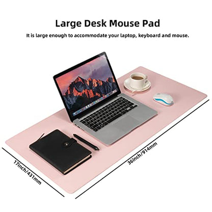 Wolaile PU Leather Desk Pad Blotter,Light Pink Waterproof Office Desktop Mat for Women,36x17in Non-Slip Large Mouse Pad Writing Protector - color: Pink
