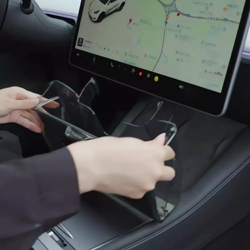 For 2020-2024 Tesla Model Y & 2017-2023 Model 3 - Hidden Center Console Organizer Tray, Tissue Holder, Open-Close Storage Shelf Box Under Dashboard Display (Open-Close Storage Shelf Under Dashboard) - style: Open-Close Storage Shelf Under Dashboard