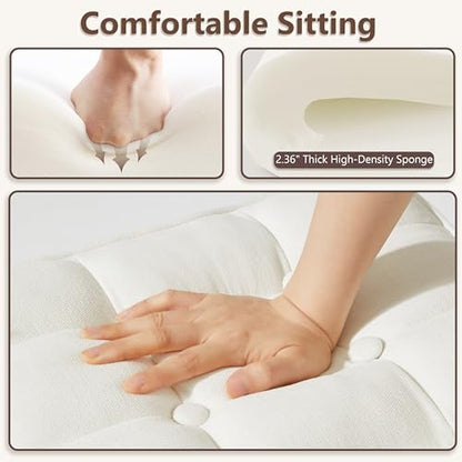 Royal Windsor Vanity Stool,Square Ottoman Stool Foot Rest,Upholstered Vanity Chair Foot Stool with Metal X Legs, Small Vanity Seat for Entryway,Bedroom and Living Room,Linen White - color: 12.6"d White+black