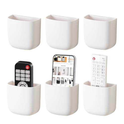 SUNFICON Wall Mount Remote Holder TV FAN Remote Control Holder Bedside Caddy Wall Organizer Phone Holder for Office Adhesive Media Player Controller Holder Box Tray Home Desk Nightstand White 6PACK - color: 6PACK WHITE