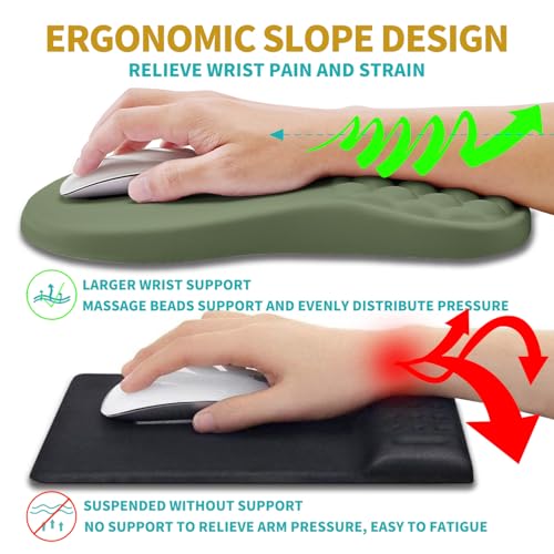 Hokafenle 2 in 1 Ergonomic Mouse Pad Wrist Support & Wrist Rest for Computer Keyboard Set, with Relieve Carpal Tunnel Pain Massage Bulge and Full Memory Gel Design (2In1 Set, Dark Green) - color: Hk007-dark Green