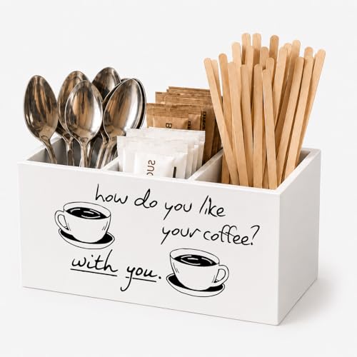 Coffee Lover Gifts Pen Holder for Desk, Coffee Bar Organizer for Countertop, Wooden Box Storage Organizer for Home Office Cafe Shop Station Counter Table Decoration - color: Like Coffee