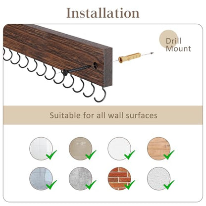 Lolalet Wooden Necklace Holder for Wall with 15 Hooks, Necklaces Hanger Easy Install Wall Mount Necklace Organizer, Jewelry Hangers for Chains, Bracelets, Earrings -Brown - color: Brown