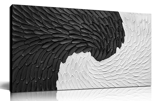 Black and White Hand Painted Wall Art for Bedroom Abstract Wall Decor for Living Room Modern 3D Big Wall Art for Office 24 x 47 Inch - color: Black and White, size: 47"L x 24"W