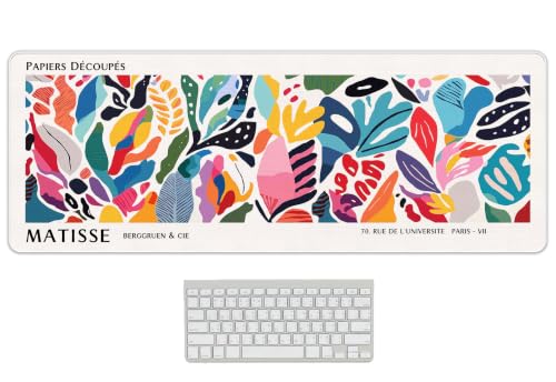 Abstract Computer Desk Mat Matisse Boho Mouse Pad 31.5x11.8 | Aesthetic Desk Matt for Desktop, Floral Long Keyboard Mats,Colorful Desk Decor, Office Decoration for Women - color: Matisse Colorful Mats, size: 31.5L x 11.8W inches
