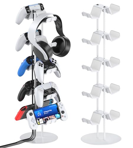 Kytok Gamer Gifts, Headset Stand 5 Tiers with Cable Organizer, Controller Stand Compatible with PS5/Xbox/Nintendo Switch/PS Portal/PS4, Headset Holder & Controller Holder for 10 Packs Controller - size: 5 tiers+white