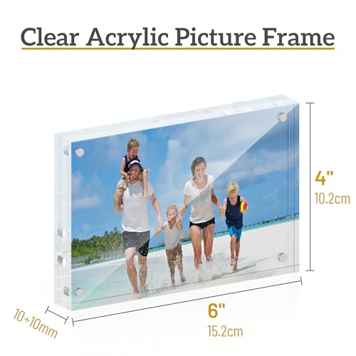 ATZYmolin 4x6 Acrylic Picture Frame 3 Pack, 20mm Thick Magnetic Double Sided Display 20% Thicker- Frameless Clear Transparent Photo Frame for Desktop/Tabletop, Self Standing with Microfiber Cloth - size: 4x6"