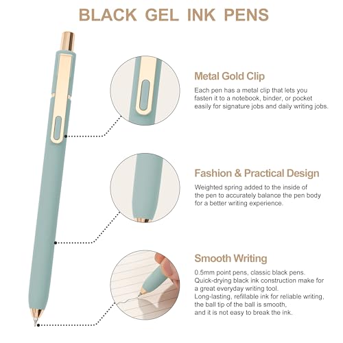 Linbsunne Gel Pens Black Ink Pens for Office 0.5mm Fine Point Pen Smooth Writing Retractable (Metal gold clip-18 pcs) - color: Gold clip-18 pcs