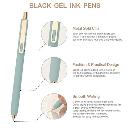 Linbsunne Gel Pens Black Ink Pens for Office 0.5mm Fine Point Pen Smooth Writing Retractable (Metal gold clip-18 pcs) - color: Gold clip-18 pcs