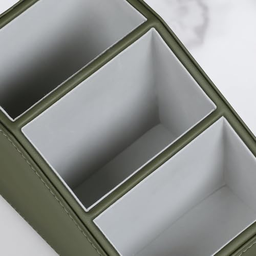 PU Leather Remote Control Holder, Small Desk Organizer Office Supply Bedside Caddy for Nightstand End Table Couch, Pen Remote Organizer with 3 Compartments (Green) - color: Green