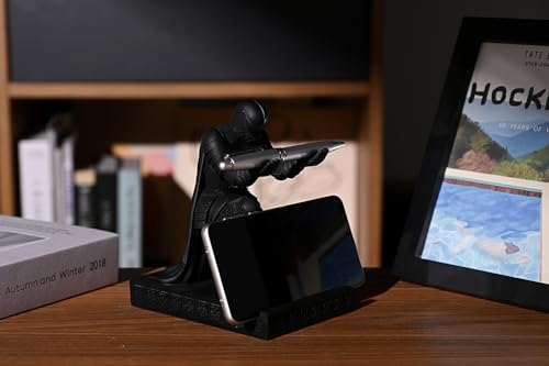 Windbreaker Soldier Knight Pen Holder Personalized Desk Accessory, Mobile Phone & Gaming Controller Holder, Device Stand Gift for Medieval Enthusiasts (Black) - color: Black