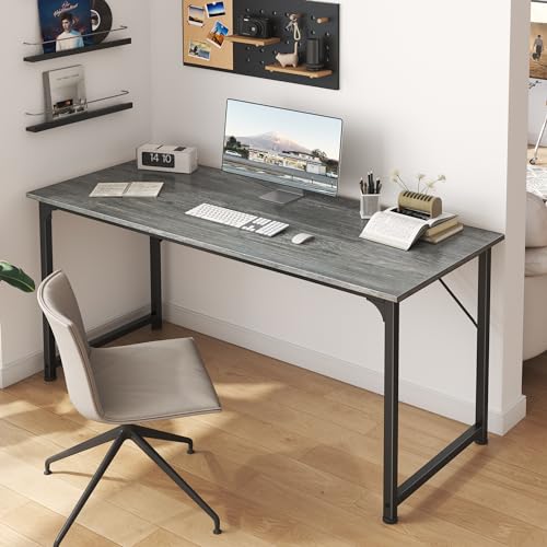Huuger Computer Desk, 55 Inch Home Office Desk, Gaming Writing Work from Home Study Desk, Large Legroom, Sturdy Metal Frame, Modern Simple, Grey - color: Grey, size: 54inch