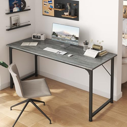 Huuger Computer Desk, 55 Inch Home Office Desk, Gaming Writing Work from Home Study Desk, Large Legroom, Sturdy Metal Frame, Modern Simple, Grey - color: Grey, size: 54inch