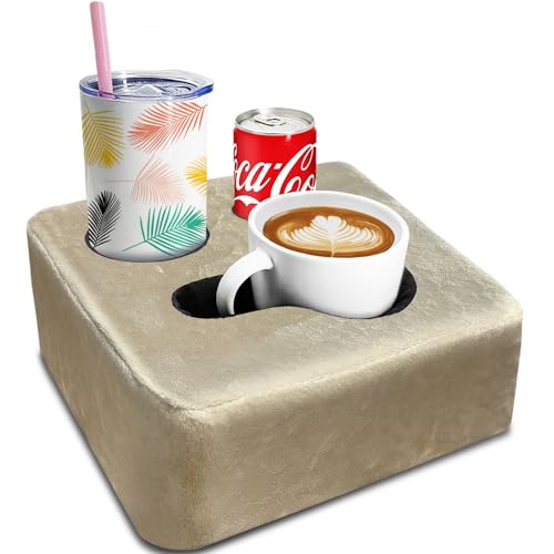 Couch Cup Holder Pillow Tray! Keep Drinks Hand Reach and KeepTemp, Prevent Spills and Use Anywhere. Cup Holder for Couch, Bed, Car, Courtyard, Park, Beach. Pink. Light Khaki - color: Light Khaki, size: 9.4" x 9.4" x 3.9"
