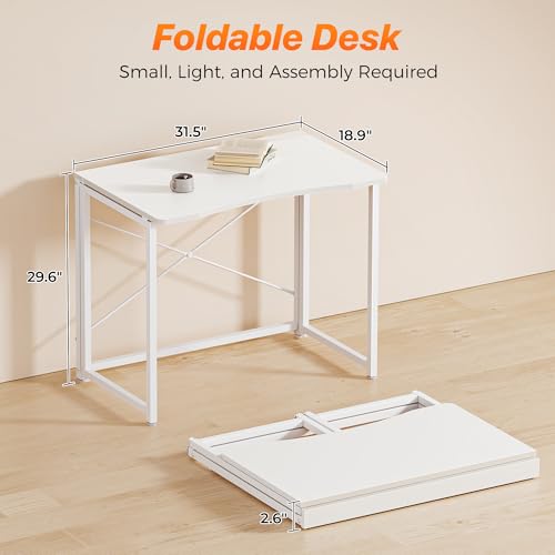 Huuger Folding Desk for Small Spaces, 31.5 Inch Foldable Computer Table, for Home Office, Study, Bedroom, Dorm, Space Saving, Small Writing Work Office Computer Desk, Easy to Fold, White - color: White, size: 18.9"D X 31.5"W