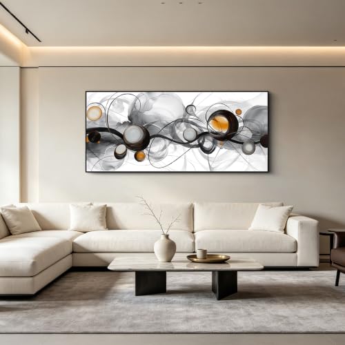 XLSJERST Wall Art for Living Room Picture - Extra Large Abstract Cavnas Artwork for Walls Black and White Minimalist Modern Framed Painting Home Decor - 70x31 Inches - color: Black and grey, size: 70"L x 31"W