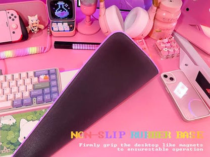JMIYAV Pink RGB Gaming Mouse Pad 31.5x12 Inch PC XL Large Extended Glowing Led Light Up Desk Pad Non-Slip Rubber Base Computer Cute Mousepad Mat Desk Accessories Gaming Setup Hidden Cat - color: Hidden Cat