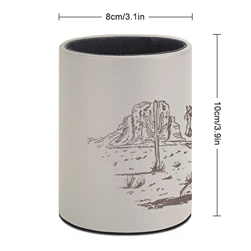 Western Desert Cowboy Pen Holder Pencil Cup for Desk Organizer | Cute Makeup Brush Holder PU Multifunctional Office Suppliesfor Decor Home Classroom School - color: Cowboy
