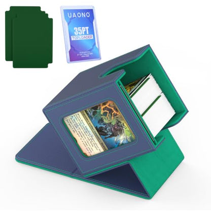 UAONO Card Deck Box for MTG Commander, Independent Commander Display, Fits 100 Double-Sleeved Cards, Magnetic Deck Case for Magic the Gathering TCG, 2 Dividers & 1 Top Loader (Blue/Green) - color: A-Blue&Green