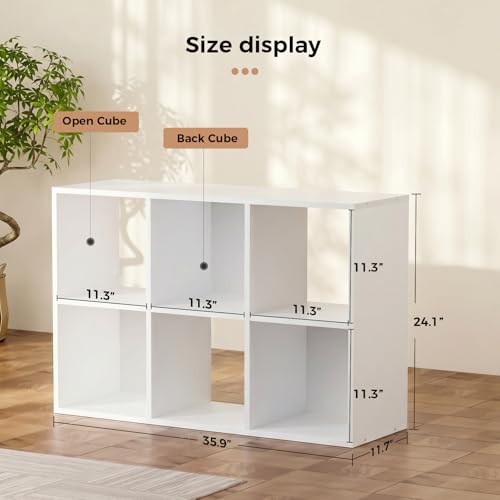 LUCKLIFE 6-Cube Storage Organizer, Stackable Modular Bookcase Shelf with Vertical or Horizontal Use, Fits 11×11" Bins, Optional Back Panels, for Living Room, Office, White - color: 6 Cube - White
